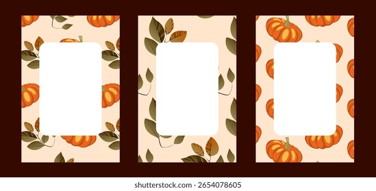 Templates adorned with colorful pumpkins and leaves suitable for autumn-themed crafts or invitations. Perfect for fall celebrations or cozy gatherings.