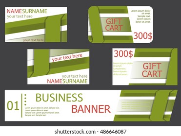 Templates banner design, gift cards, business cards. Set. Vector illustration.