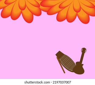 Templates For Banners, Floral Greeting Cards, Musical Instruments From Latin American Culture Reco Reco, Guitar Silhouettes. Theme For Hispanic Heritage Day