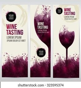 Templates for banners or flyers. Background texture stains and glass of wine. vector