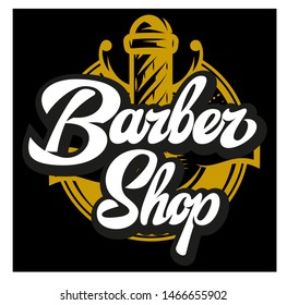 Templates for barber pole on the topic of barber shop with calligraphic inscription.