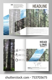 Templates for bi fold brochure, flyer, booklet or report. Cover design template, abstract vector layout in A4 size. Colorful background, travel business, natural landscape in polygonal style.