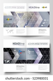 Templates for bi fold brochure, magazine, flyer or report. Cover design template, easy editable vector layout in A4 size. Chemistry pattern, hexagonal molecule structure. Medicine and science concept.