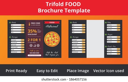 Templates of black and orange colors, with drawings by hand and round elements. Templates are standard A4 size, voucher, business card, tri-fold and DL flyers.