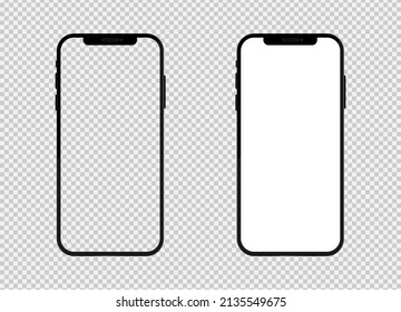 Templates of blank vector phone. Mobile phone technology illustration for business. Smartphone display, screen frame. Smart mobile device icons isolated.Design of realistic transparent black telephone