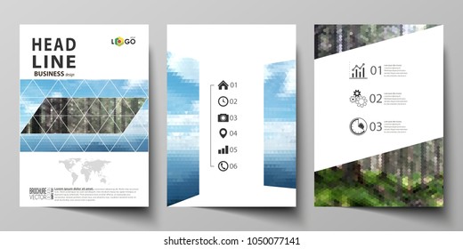 Templates for brochure, magazine, flyer, booklet or annual report. Cover design template, abstract vector layout in A4 size. Colorful background, travel business, natural landscape in polygonal style.