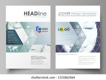 Templates for brochure, magazine, flyer, booklet, report. Cover design template, easy editable vector, abstract flat layout in A4 size. Halftone dotted background, retro style 