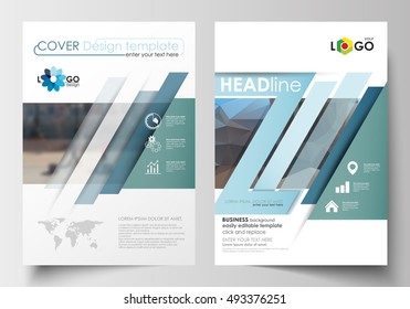 Templates for brochure, magazine, flyer, booklet or annual report. Cover design template, easy editable blank, flat layout in A4 size. Abstract business background, blurred image, urban landscape