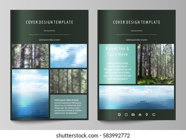 Templates for brochure, magazine, flyer, booklet or annual report. Cover design template, abstract vector layout in A4 size. Colorful background, travel business, natural landscape in polygonal style