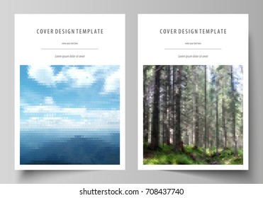 Templates for brochure, magazine, flyer, booklet or annual report. Cover design template, abstract vector layout in A4 size. Colorful background, travel business, natural landscape in polygonal style