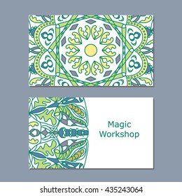 Templates of business card with color ornament mandala for print or website. vector illustration. Card template for print.