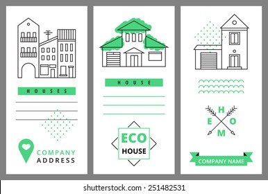 Templates business card with houses. Vector illustration.