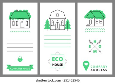 Templates business card with houses. Vector illustration.