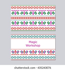 Templates of business card with spiral color ornament mandala for print or website. Vector illustration. Card template for print.
