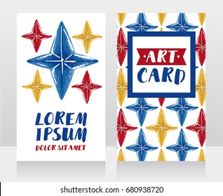 templates for business cards with colorful sketch stars, can be used as party invitation, pop art colors, vector illustration