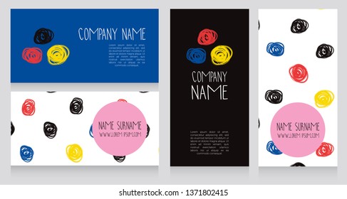 Templates for business cards with hand drawn elements and flourish pattern, vector illustration