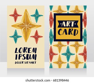 templates for business cards with sketch stars, can be used as party invitation, bright old fashioned palette, vector illustration