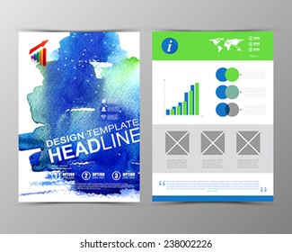 Templates for business documents, flyers and placards. Abstract background with watercolor paint splash.  Vector illustration.