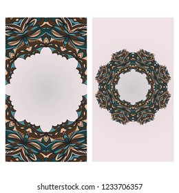 Templates card with floral frame design. Heathcare, lifestyle flyer. Vector illustration.