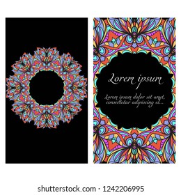 Templates card with floral frame design. Heathcare, lifestyle flyer. Vector illustration.