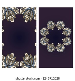 Templates card with floral frame design. Heathcare, lifestyle flyer. Vector illustration.