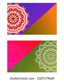 Templates card with mandala design. Heathcare, lifestyle flyer. Vector illustration. The front and rear side
