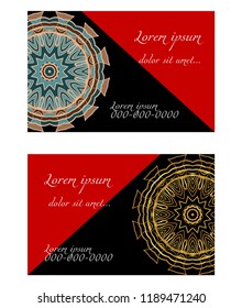 Templates card with mandala design. Heathcare, lifestyle flyer. Vector illustration. The front and rear side