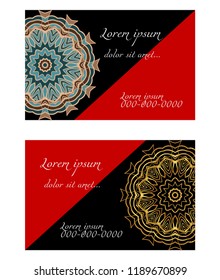 Templates card with mandala design. Heathcare, lifestyle flyer. Vector illustration. The front and rear side