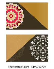 Templates card with mandala design. Heathcare, lifestyle flyer. Vector illustration. The front and rear side