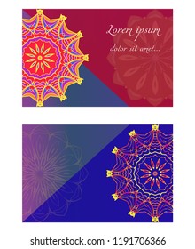 Templates card with mandala design. Heathcare, lifestyle flyer. Vector illustration. The front and rear side
