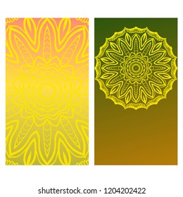 Templates card with mandala design. Heathcare, lifestyle flyer. Vector illustration.