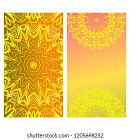 Templates card with mandala design. Heathcare, lifestyle flyer. Vector illustration.