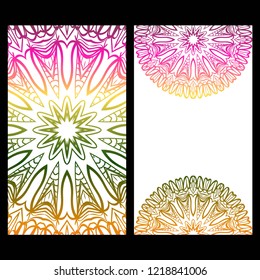 Templates card with mandala design. Heathcare, lifestyle flyer. Vector illustration.