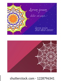Templates card with mandala design. Heathcare, lifestyle flyer. Vector illustration. The front and rear side