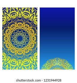 Templates card with mandala design. Heathcare, lifestyle flyer. Vector illustration