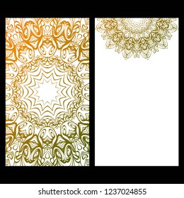 Templates card with mandala design. Heathcare, lifestyle flyer. Vector illustration