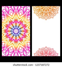 Templates card with mandala design. Heathcare, lifestyle flyer. Vector illustration