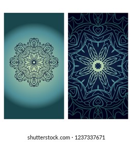 Templates card with mandala design. Heathcare, lifestyle flyer. Vector illustration