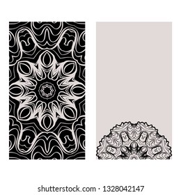 Templates Card With Mandala Design. Heathcare, Lifestyle Flyer. Vector Illustration. Black brown color.