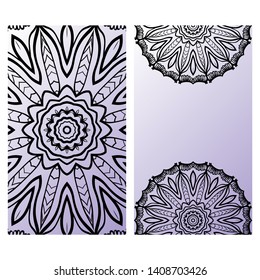 Templates Card With Mandala Design. Heathcare, Lifestyle Flyer. Vector Illustration. 