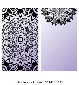 Templates Card With Mandala Design. Heathcare, Lifestyle Flyer. Vector Illustration. 