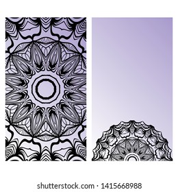 Templates Card With Mandala Design. Heathcare, Lifestyle Flyer. Vector Illustration. 