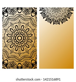 Templates Card With Mandala Design. Heathcare, Lifestyle Flyer. Vector Illustration. 