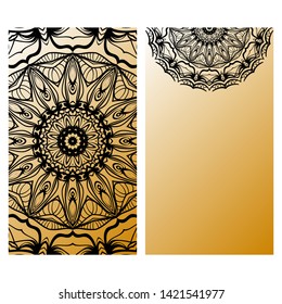 Templates Card With Mandala Design. Heathcare, Lifestyle Flyer. Vector Illustration. 