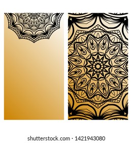 Templates Card With Mandala Design. Heathcare, Lifestyle Flyer. Vector Illustration. 