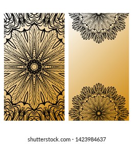 Templates Card With Mandala Design. Heathcare, Lifestyle Flyer. Vector Illustration. 