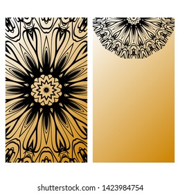 Templates Card With Mandala Design. Heathcare, Lifestyle Flyer. Vector Illustration. 