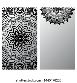 Templates Card With Mandala Design. Heathcare, Lifestyle Flyer. Vector Illustration. 