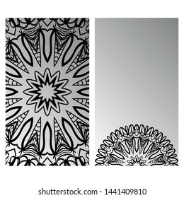 Templates Card With Mandala Design. Heathcare, Lifestyle Flyer. Vector Illustration. 