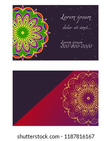 Templates card with mandala design. Vector illustration. For visit card, business, greeting card invitation